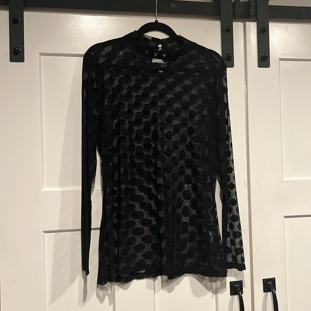 Lane Bryant size 18/20 sheer black polka dot top with keyhole back
